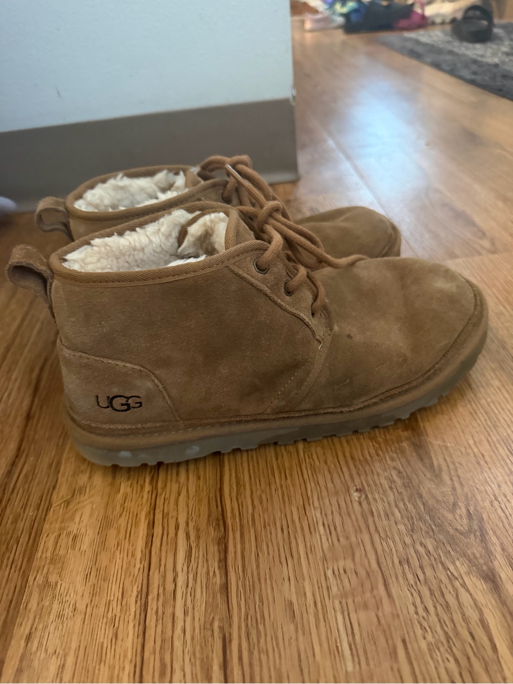 Ugg Chestnut Suede Lace-Up Ankle Boots With Shearling